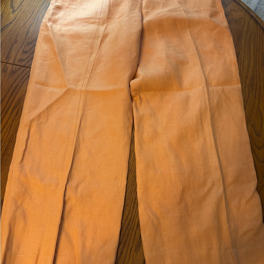 Vtg rafaella womens linen wide leg orange pants 14